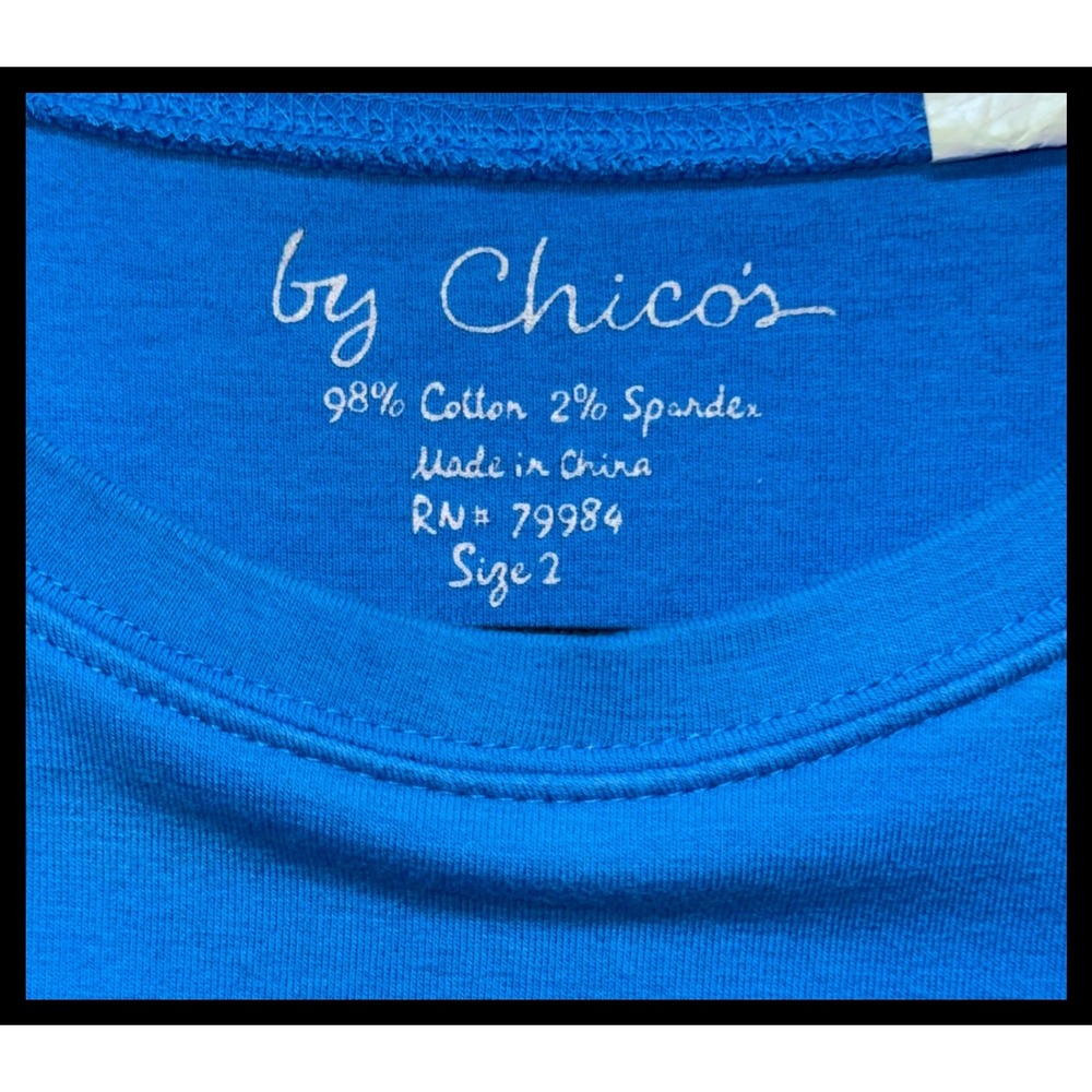 Chico's T-Shirt Women Size 2 Blue Short Sleeve Cotton Spandex Casual Basic Tee - Picture 2 of 7